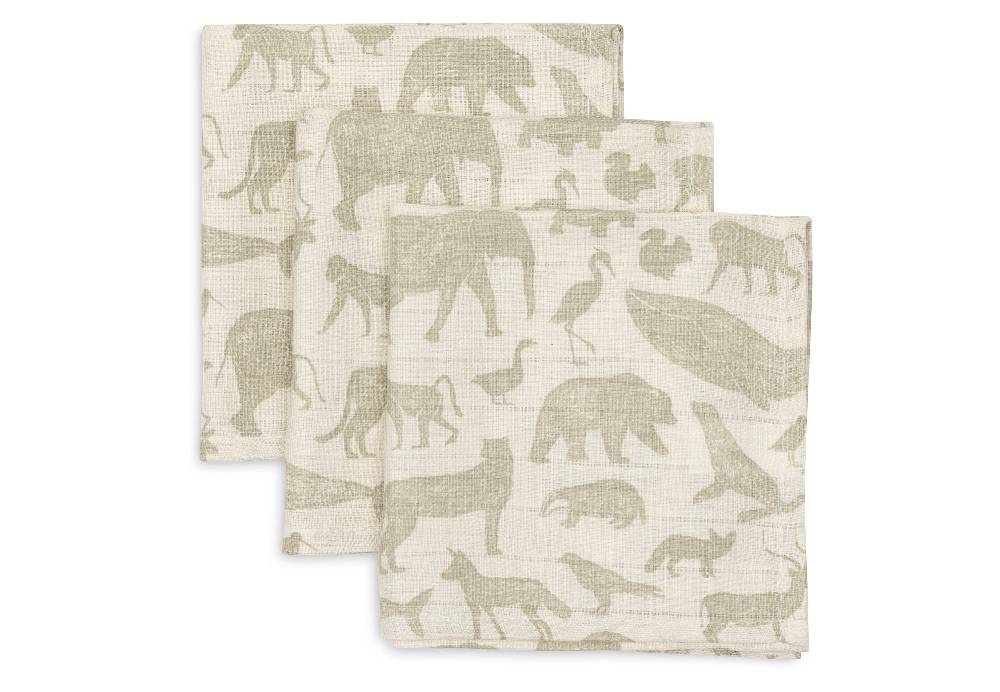 Jollein Spucktücher Hydrophil 31x31cm Animals Olive Green (3pack)