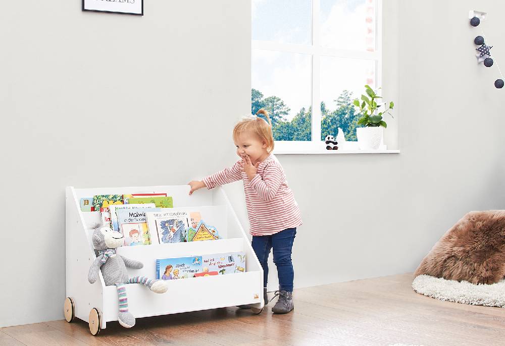 Pinolino Kinderbücherregal mit Rollen 'Lasse', weiß Fabrikladen