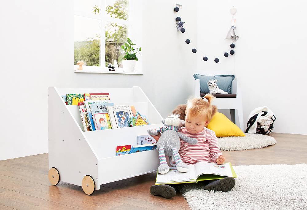 Pinolino Kinderbücherregal mit Rollen 'Lasse', weiß Fabrikladen