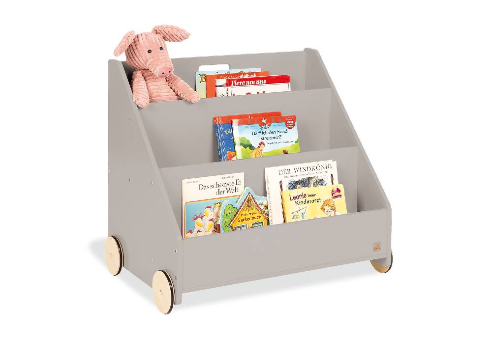 Pinolino Kinderbücherregal mit Rollen 'Lasse', grau