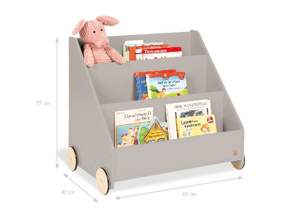 Pinolino Kinderbücherregal mit Rollen 'Lasse', grau Speichern exportieren