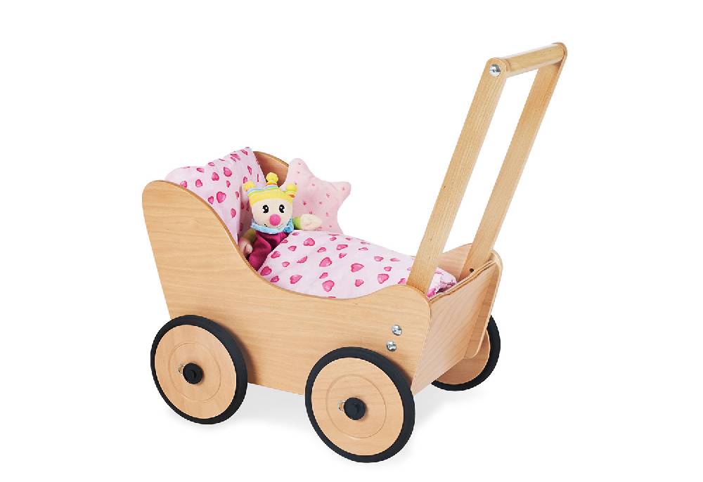Pinolino Puppenwagen 'Sarah', inkl. Bettzeug Dessin 'Herzchen', rosa, 3-tlg
