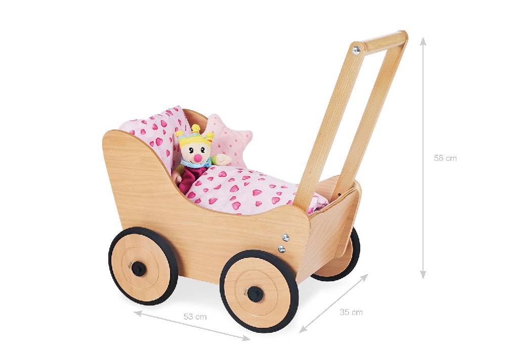Pinolino Puppenwagen 'Sarah', inkl. Bettzeug Dessin 'Herzchen', rosa, 3-tlg Tägliche Deals