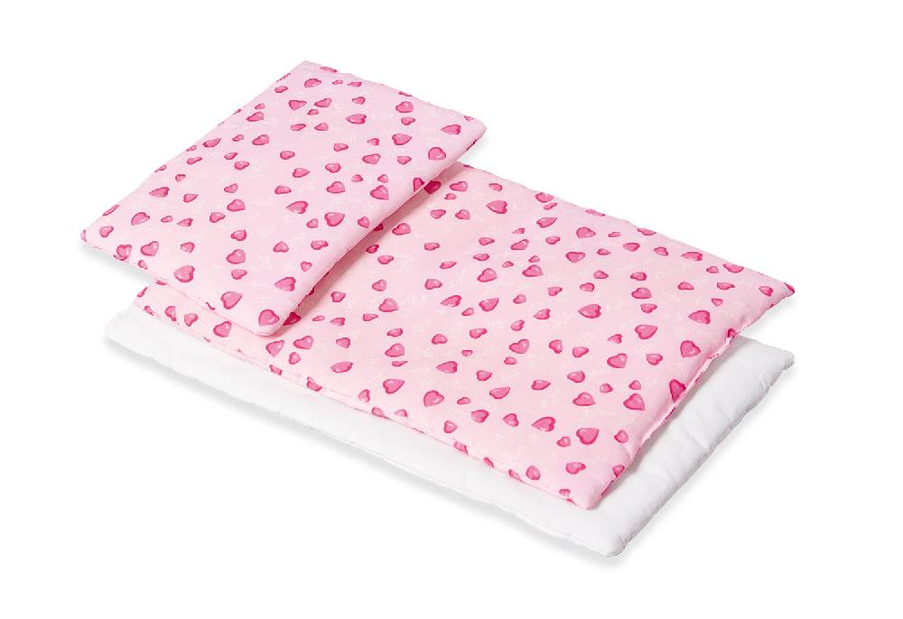 Pinolino Puppenbettzeug für Puppenbetten 'Herzchen', rosa, 3-tlg