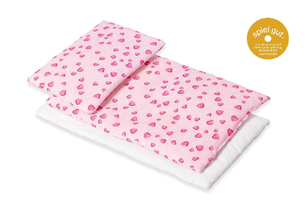 Pinolino Puppenbettzeug für Puppenbetten 'Herzchen', rosa, 3-tlg Begrenzt auf 3 Tage