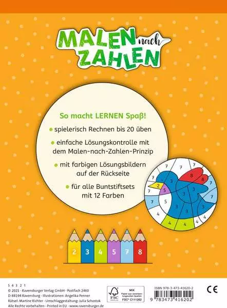 Ravensberger Matratzen Malen nach Zahlen, 1. Kl.: Rechnen bis 20 Online Outlet