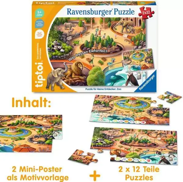 Ravensberger Matratzen Kinderpuzzle ab 3 Jahren - tiptoi® Puzzle für kleine Entdecker: Zoo - 12 Teile Letzte 2 Tage