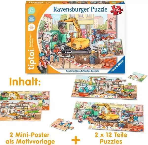 Ravensberger Matratzen Kinderpuzzle ab 3 Jahren - tiptoi® Puzzle für kleine Entdecker: Baustelle - 12 Teile Nur für heute