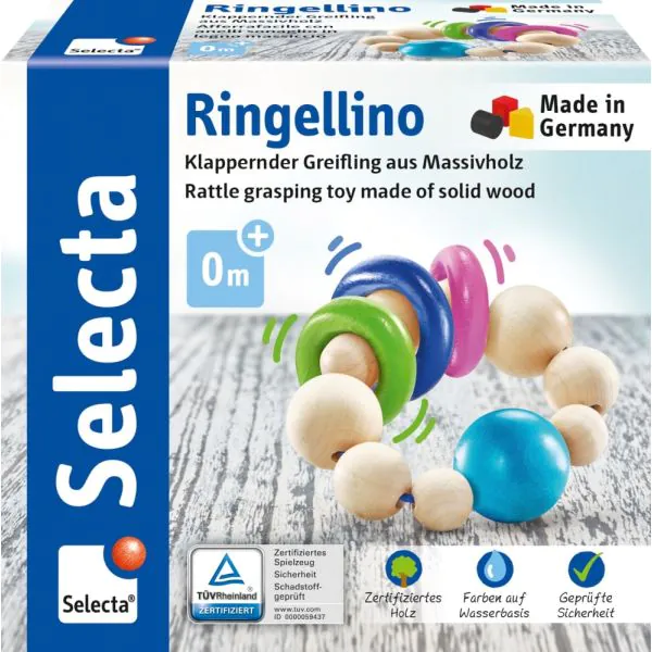 Schmidt Spiele Ringellino, klappernder Greifling aus Holz, 8,5 cm Zeitlich begrenztes Angebot