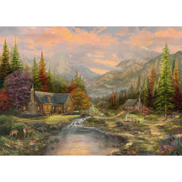 Schmidt Spiele Thomas Kinkade Studios: Bergkulisse mit Bach, 1.000 Teile Holzpuzzle Super Sparpreis
