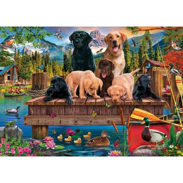 Schmidt Spiele Hundefamilie am See, 1.000 Teile Puzzle Sonderangebot der Fabrik