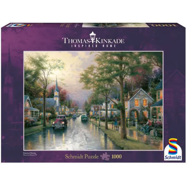 Schmidt Spiele Thomas Kinkade: Inspired Home - Morgen in der kleinen Stadt, 1.000 Teile Puzzle Auslauf