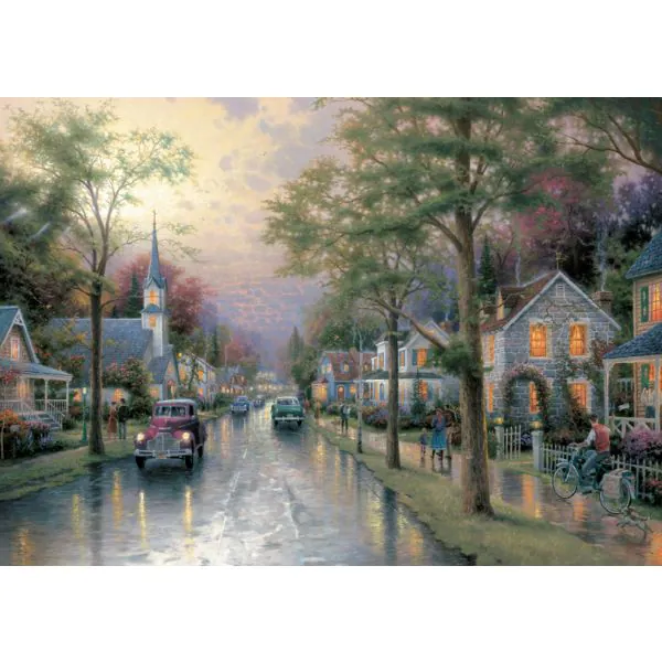 Schmidt Spiele Thomas Kinkade: Inspired Home - Morgen in der kleinen Stadt, 1.000 Teile Puzzle Auslauf