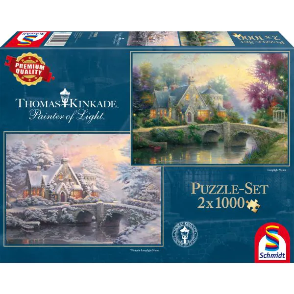 Schmidt Spiele Thomas Kinkade: Painter of Light - Lamplight Manour & Winter in Lamplight Manour, 2 x 1.000 Teile Puzzle Blitzverkäufe