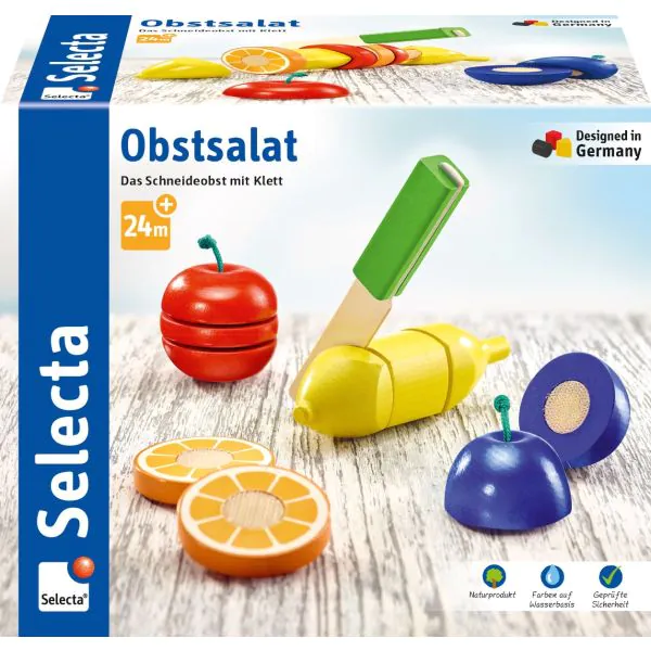 Schmidt Spiele Obstsalat, Klett und Schneidespielzeug aus Holz, Küchen-Spielzeugset, 11 Teile Top Angebot