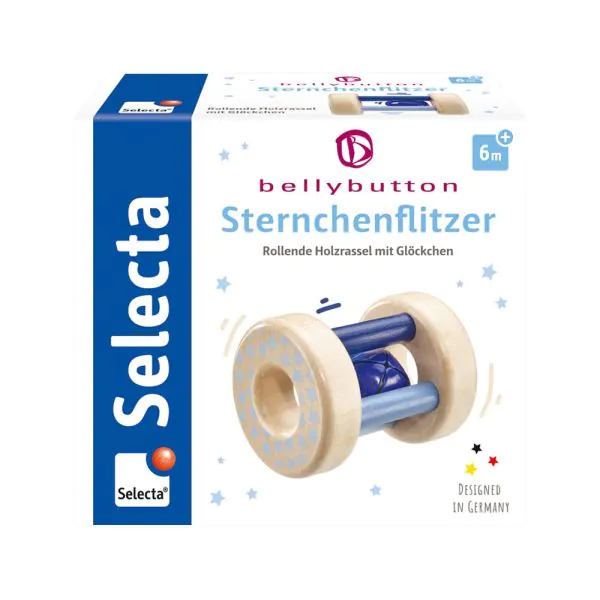 Schmidt Spiele bellybutton: Sternchenflitzer, Greifling mit Rassel aus Holz, Blau, 15,5 cm Bis zu 55% Rabatt