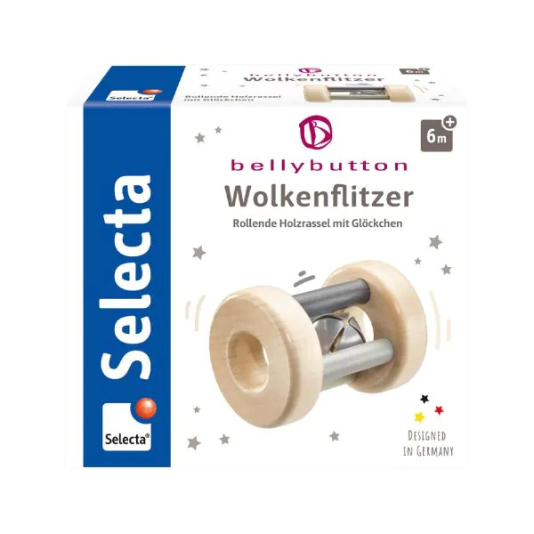 Schmidt Spiele bellybutton: Wolkenflitzer, Greifling mit Rassel aus Holz, Grau, 7 cm Fabrikladen