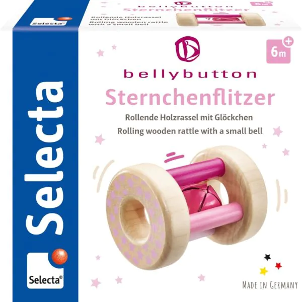 Schmidt Spiele bellybutton: Sternchenflitzer, Greifling mit Rassel aus Holz, Rosa, 15,5 cm Speichern exportieren