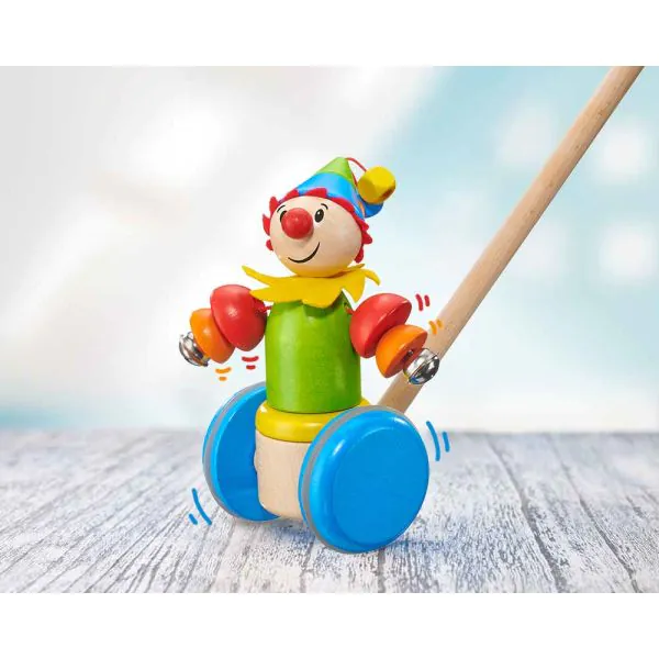 Schmidt Spiele Clown Smillo Schiebefigur, Schiebe-und Nachziehspielzeug aus Holz, 17 cm Schlussverkauf
