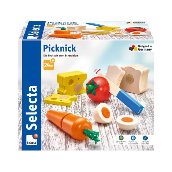 Schmidt Spiele Picknick, Klett und Schneidespielzeug aus Holz, 13 Teile Preisnachlass