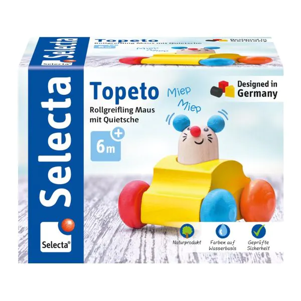 Schmidt Spiele Topeto, Rollgreifling Maus mit Quietsche aus Holz, 7 cm Top Angebot