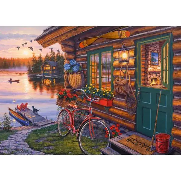 Schmidt Spiele Darrel Bush: Seehütte mit Fahrrad, 1.000 Teile Puzzle Begrenzte Freigabe