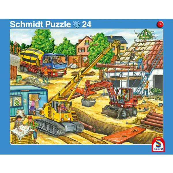 Schmidt Spiele 2 Kinder Rahmenpuzzle, 16 Teile Fahrt mit dem Müllauto, 24 Teile Achtung, Baustelle! Im Verkauf