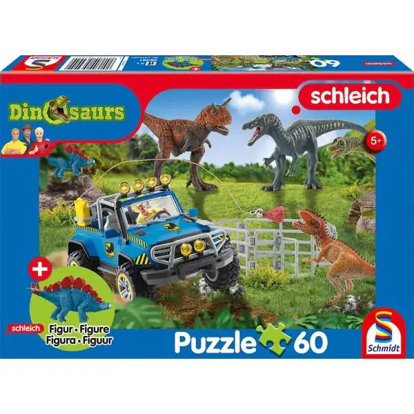 Schmidt Spiele Schleich ®: Dinosaurs – Urzeit-Giganten, 60 Teile Kinderpuzzle mit Add-on (eine Original Baby Stegosaurus mini Figur)