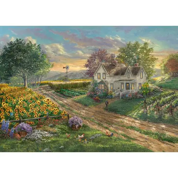 Schmidt Spiele Thomas Kinkade Studios: Sonnenblumenfelder, 1.000 Teile Puzzle Tiefpreis