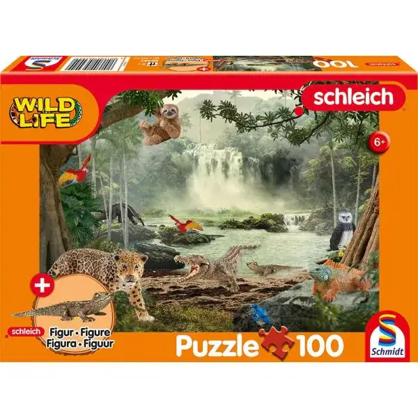 Schmidt Spiele Schleich ®: Wild Life - Im Regenwald, 100 Teile Kinderpuzzle mit Add-on (eine Original Krokodil junges Figur) Vierteljährliche Förderung