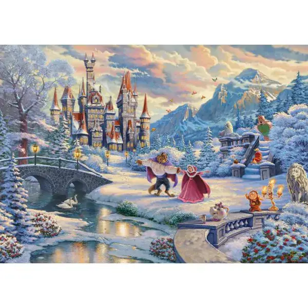 Schmidt Spiele Thomas Kinkade Studios: Disney, Die Schöne und das Biest, Zauberhafter Winterabend, 1.000 Teile Puzzle Nur noch ein Tag übrig
