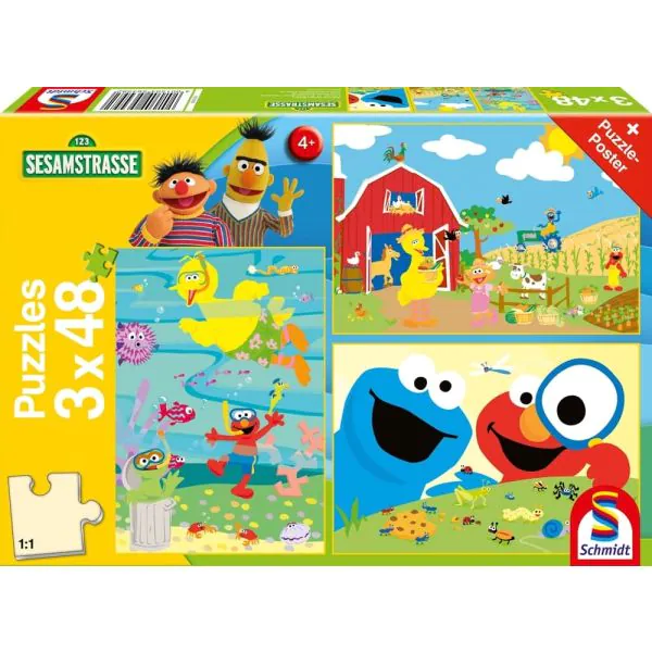 Schmidt Spiele Sesamstrasse®: Tierisch stark, 3x48-teiliges Kinderpuzzle