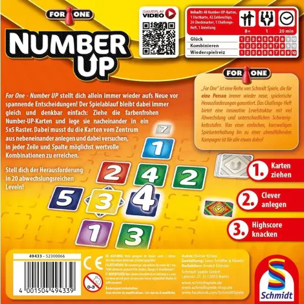 Schmidt Spiele For One – Number UP, Familienspiel Zeitbegrenzte Promotion