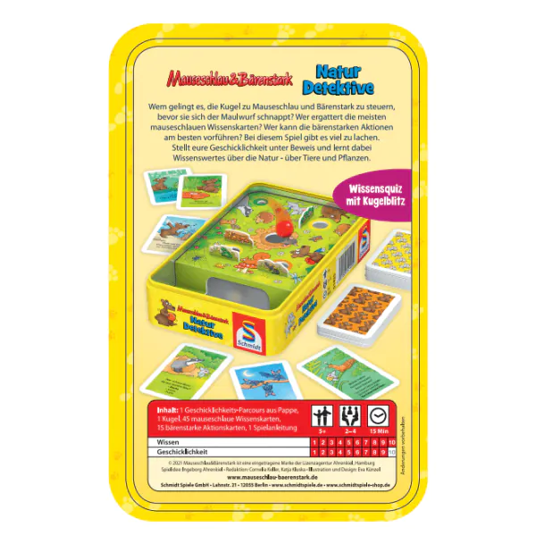 Schmidt Spiele Mauseschlau & Bärenstark: Naturdetektive, Reisespiel in der Metalldose Auslauf