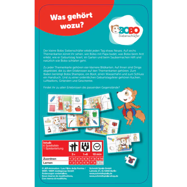 Schmidt Spiele Bobo Siebenschläfer, Was gehört wozu? Verkauf