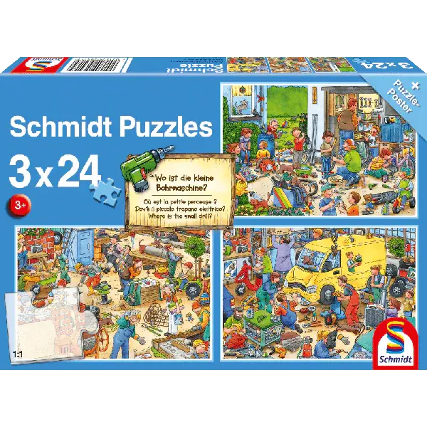 Schmidt Spiele Wo ist die kleine Bohrmaschine? 3x24 Teile Kinderpuzzle
