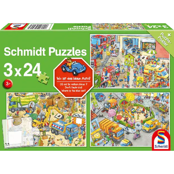 Schmidt Spiele Wo ist das blaue Auto? 3x24 Teile Kinderpuzzle