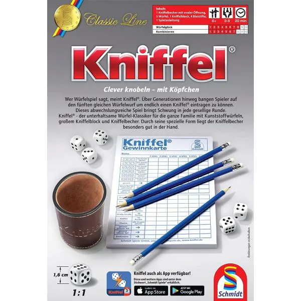 Schmidt Spiele Kniffel® mit großem Spielblock und original Kniffelbecher Nur noch ein Tag übrig