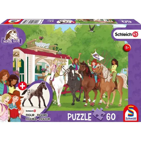 Schmidt Spiele Schleich ®: Horse Club - Clubtreffen vor dem Wohnwagen, 60 Teile Kinderpuzzle mit Add-on (eine Original Figur)