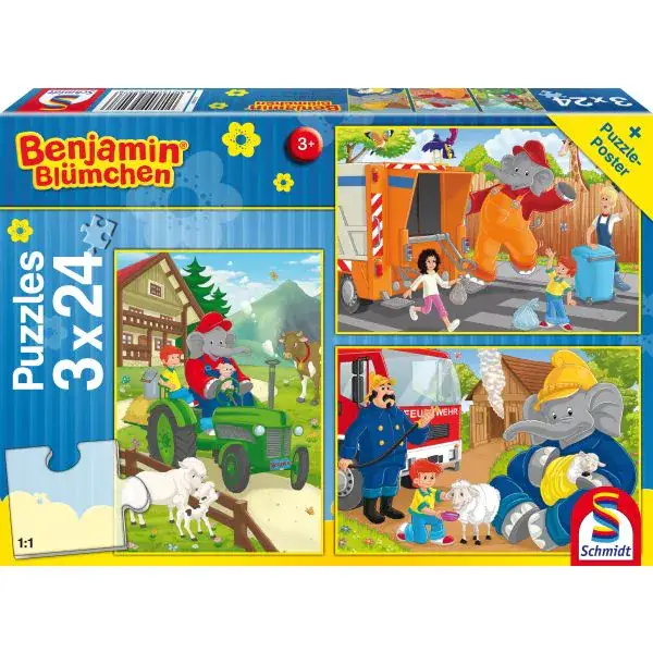 Schmidt Spiele Benjamin Blümchen: In Aktion, 3x24-teiliges Kinderpuzzle Zeitlich begrenztes Angebot