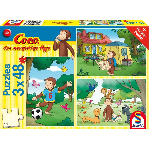 Schmidt Spiele Coco der neugierige Affe - Mein Freund Coco, 3x48 Teile Kinderpuzzle