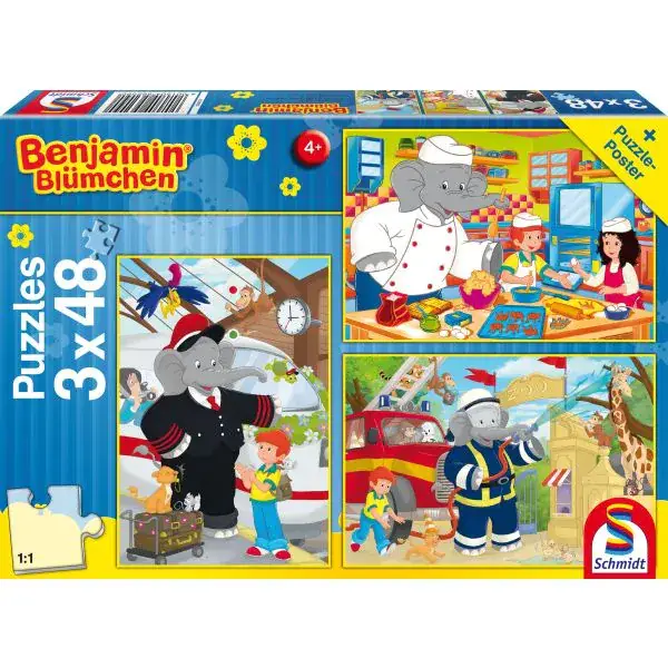 Schmidt Spiele Benjamin Blümchen: Immer im Einsatz, 3x48-teiliges Kinderpuzzle