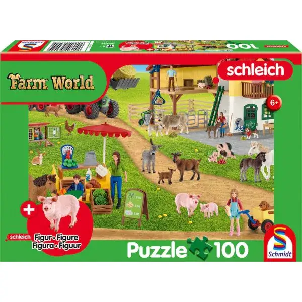 Schmidt Spiele Schleich ®: Farm World - Bauernhof und Hofladen, 100 Teile Kinderpuzzle mit Add-on (Original Figur)