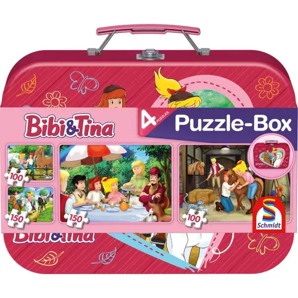 Schmidt Spiele Bibi & Tina: Puzzle-Box im Metallkoffer mit 4 Kinderpuzzles (2 x 100 und 2 x 150 Teile)