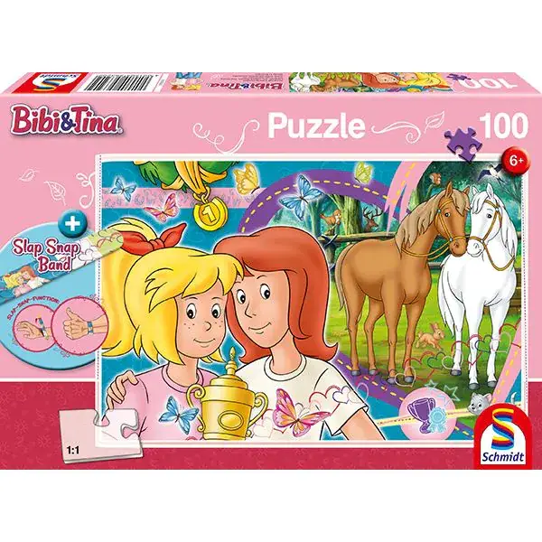 Schmidt Spiele Bibi & Tina: Pferdeglück, 100 Teile Kinderpuzzle mit Add-on (inkl. Slap Snap Band bunt) Kostenloser Versand international
