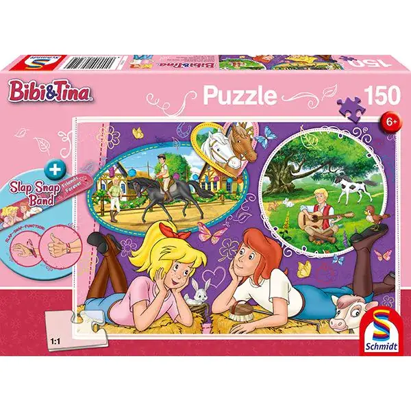 Schmidt Spiele Bibi & Tina: Freundinnen für immer, 150 Teile Kinderpuzzle mit Add-on (inkl. Slap Snap Band bunt) Begrenzt auf 3 Tage