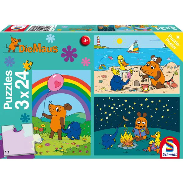 Schmidt Spiele Die Maus: Gute Freunde, 3x24-teiliges Kinderpuzzle