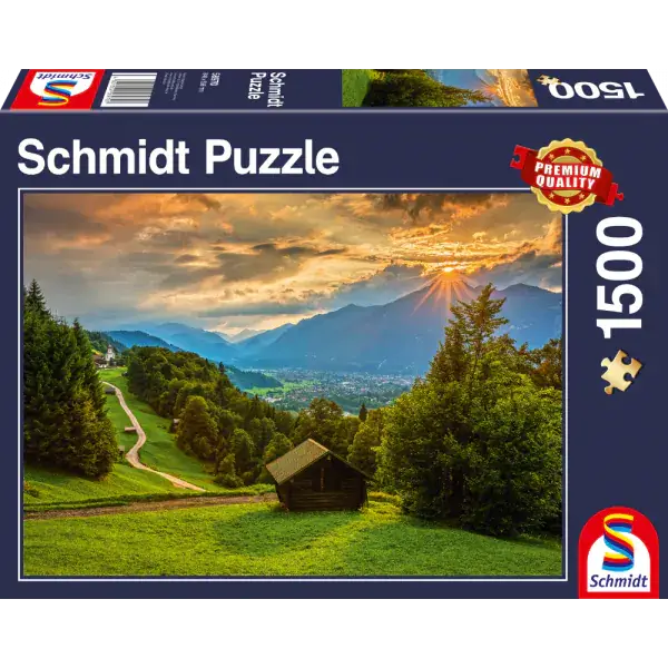 Schmidt Spiele Sonnenuntergang über dem Bergdorf Wamberg, 1.500 Teile Puzzle