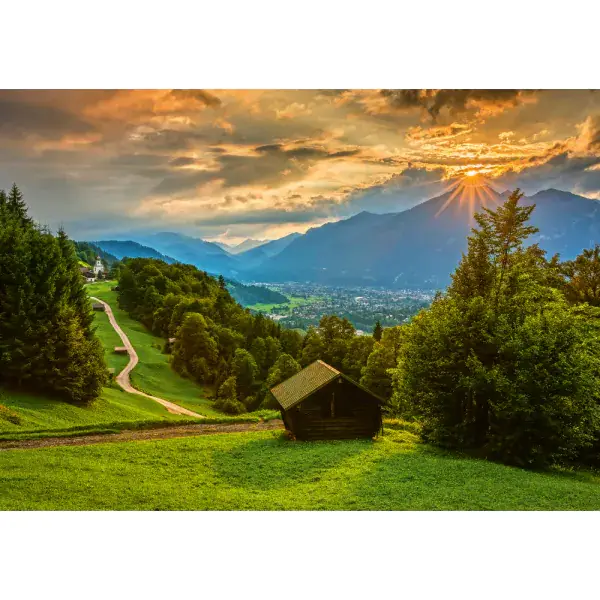 Schmidt Spiele Sonnenuntergang über dem Bergdorf Wamberg, 1.500 Teile Puzzle Fabrik Onlineshop