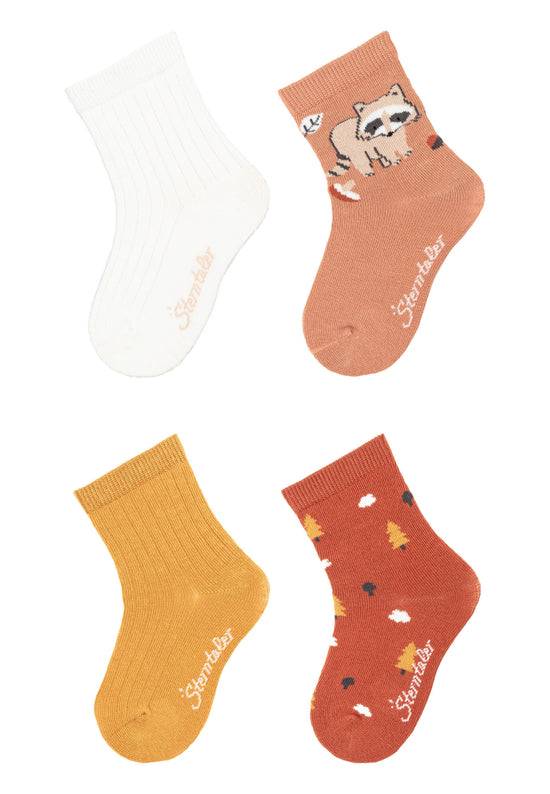Sterntaler 4er Pack Baumwollsocken mit Waschbär-Motiv